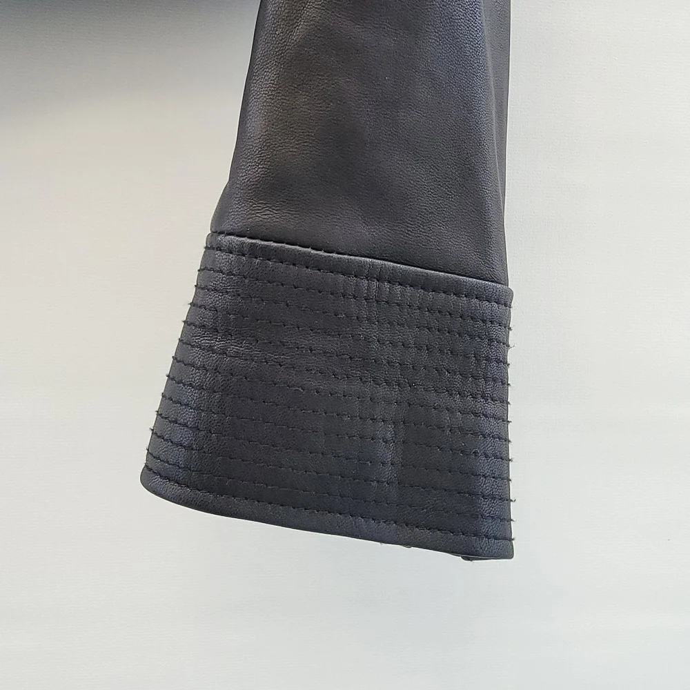 Truth+Pride Black Leather Moto Jacket Size Large Minimalist Classic Gold Neutral - Picture 7 of 16